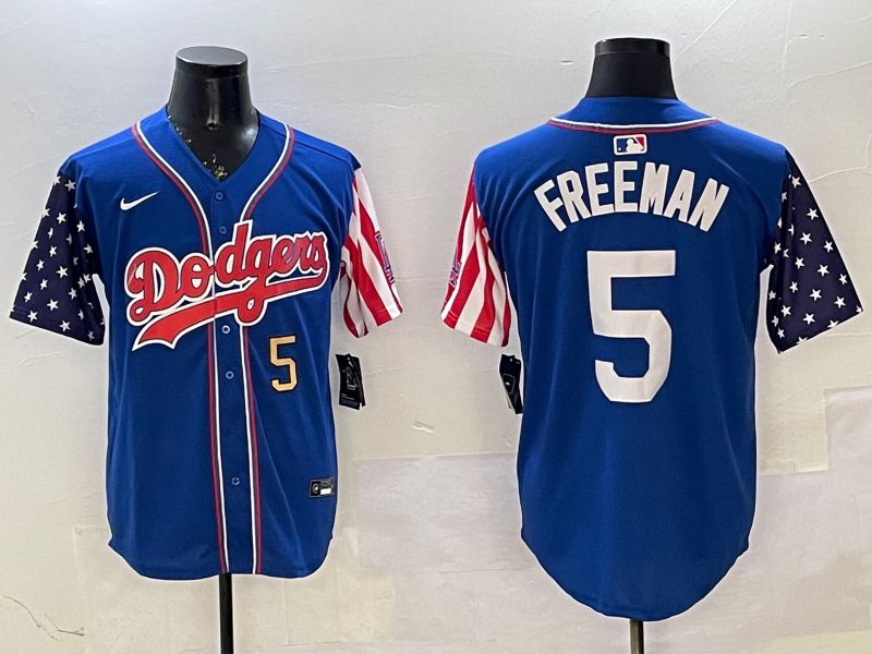 Men Los Angeles Dodgers 5 Freeman Blue a generation of national flags Joint name 2025 Nike MLB Jersey style 9